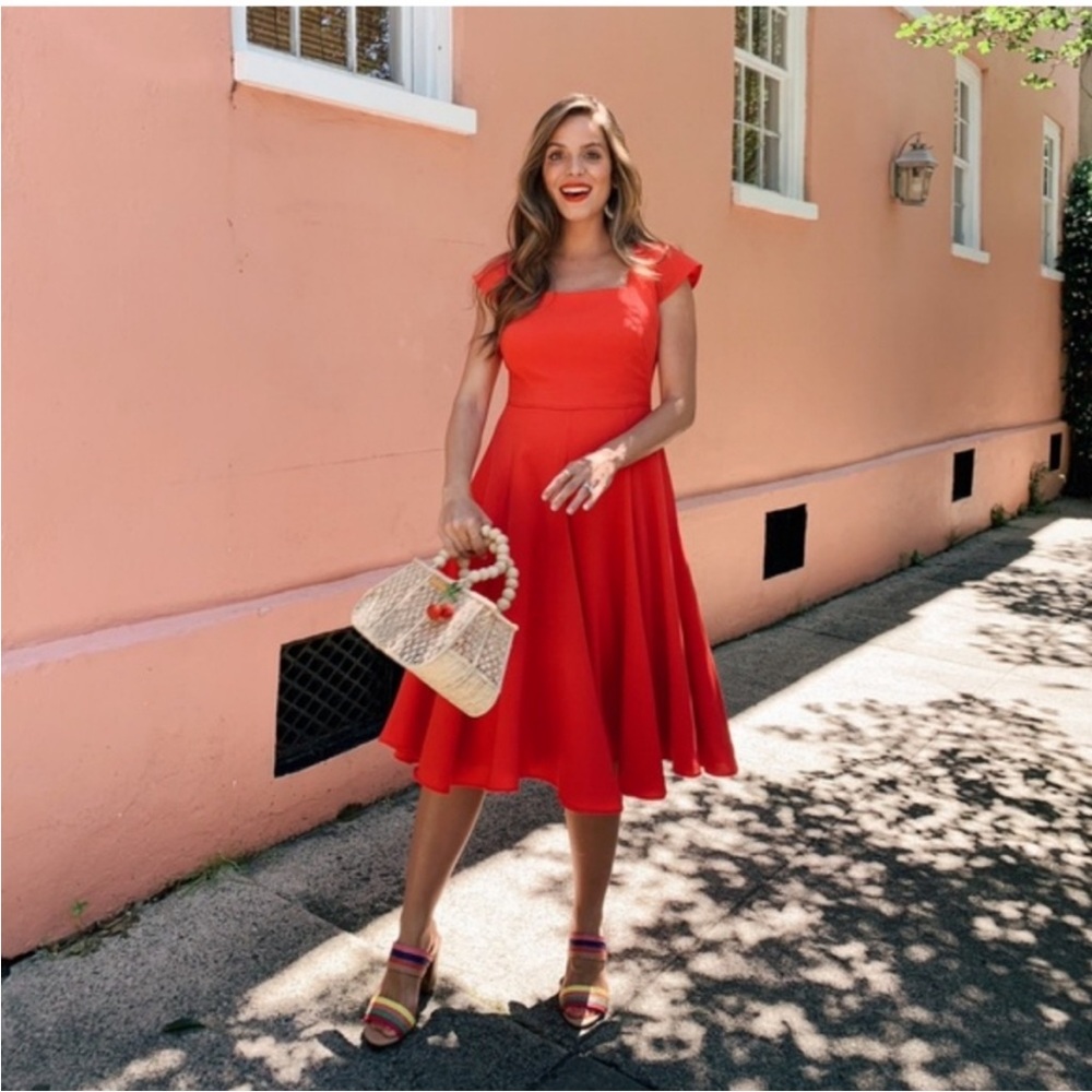 Gal Meets Glam Red Regina Cap Sleeve Midi Dress